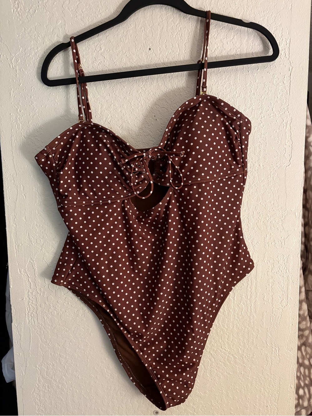 Polka Dot One-Piece Swimsuit in Brown